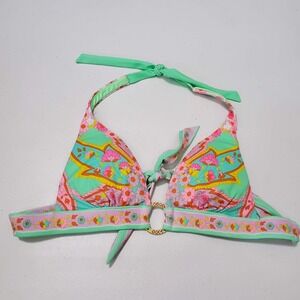 Victoria Secret Women Swimwear Small Green Paisley 70s Mod Halter Bikini Top